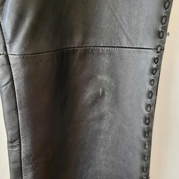 Margaret Godfrey women's black leather pants sz8 W16.5 zipper 2 hook closure - Picture 6 of 12